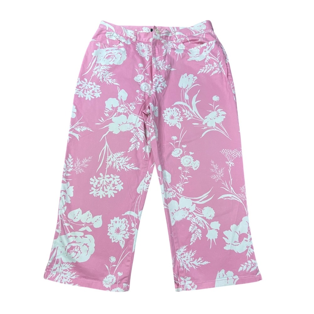 Polo Ralph Lauren Capri Pants Women 12 Pink Floral Cotton Cottagecore Garden Y2K